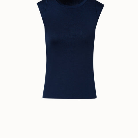 Sleeveless Silk Stretch Knit Top with Crew Neck