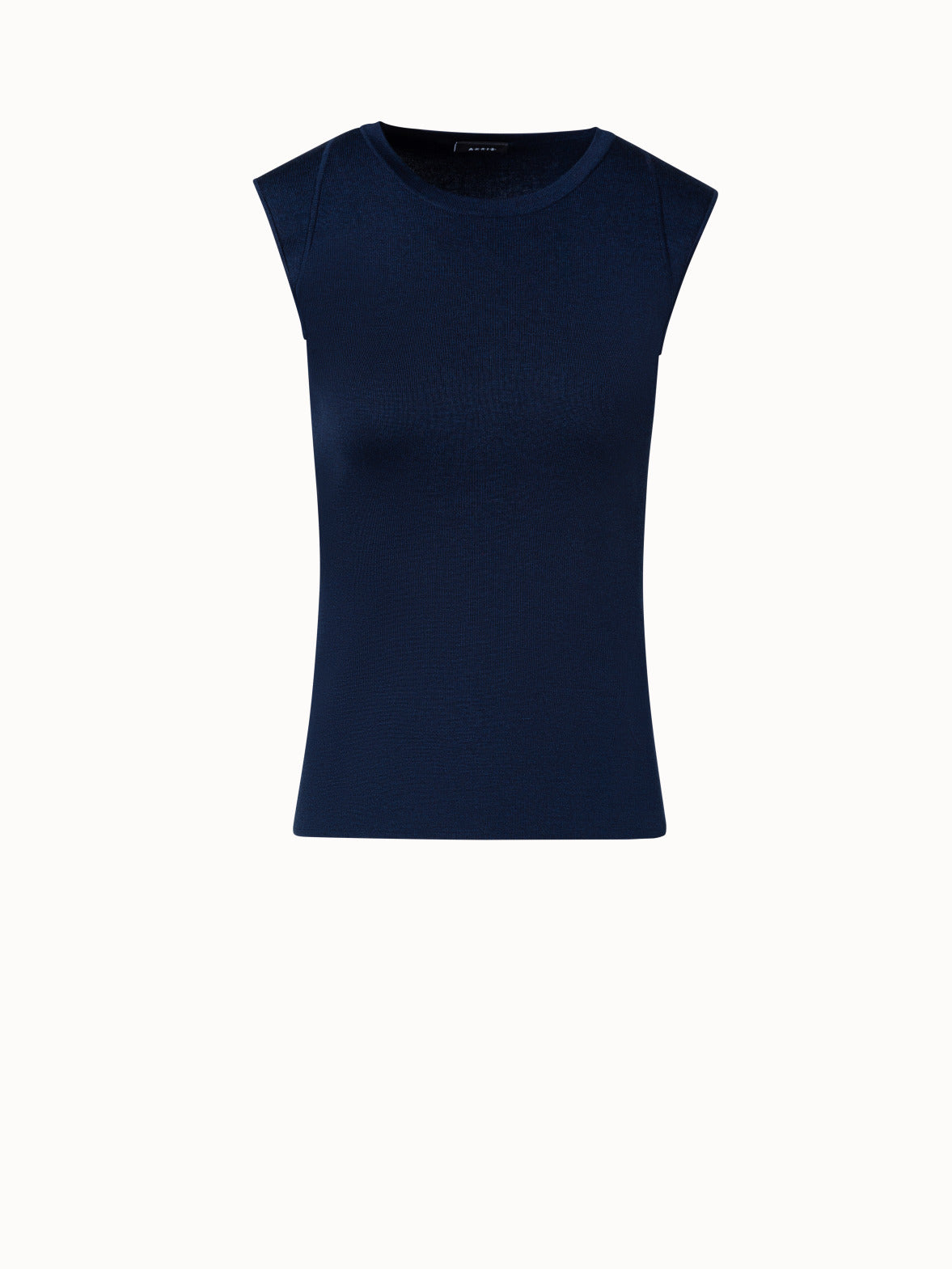 Sleeveless Silk Stretch Knit Top with Crew Neck - blue