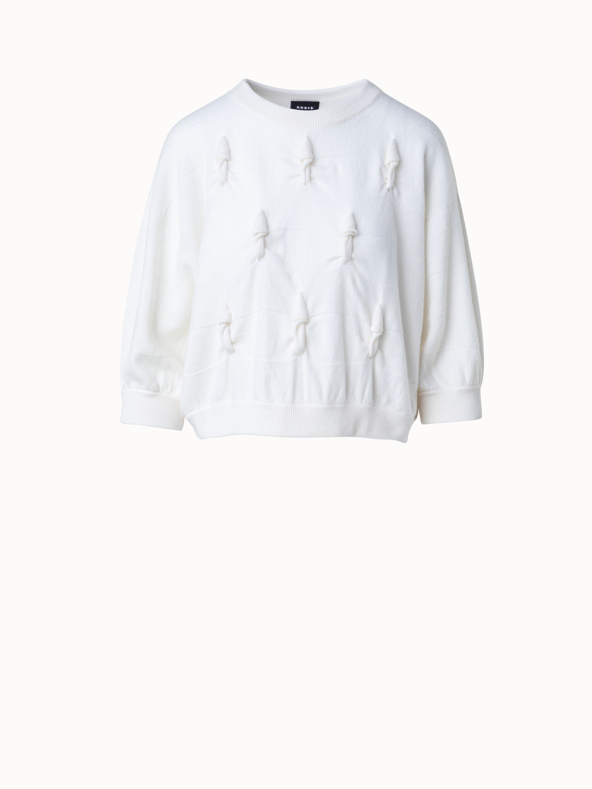 Short Sleeve 100% Cashmere Sweater with Knot Details - white - ecru