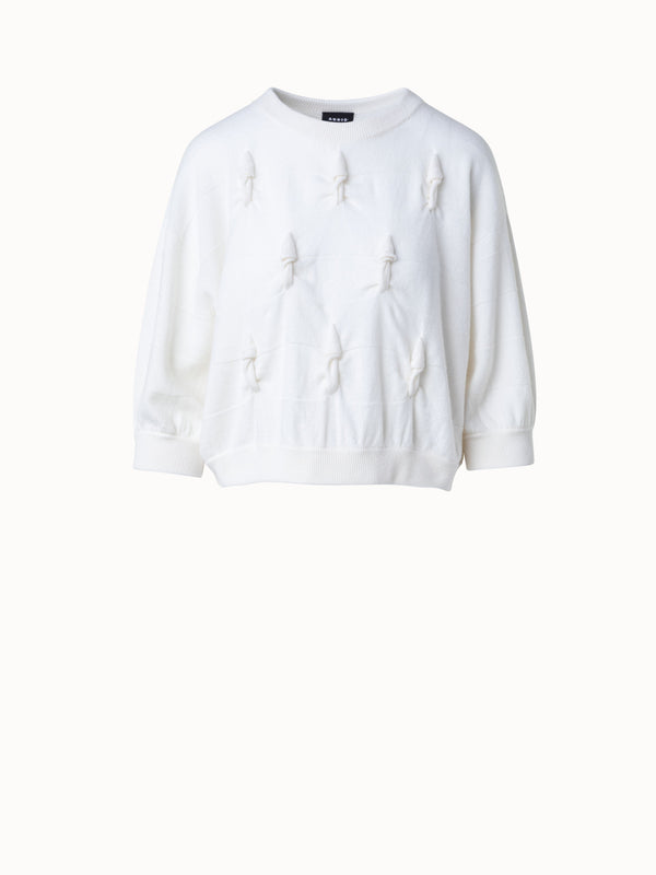 Short Sleeve 100% Cashmere Sweater with Knot Details - white - ecru