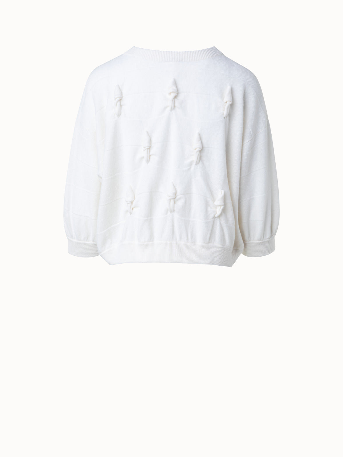 Short Sleeve 100% Cashmere Sweater with Knot Details - white - ecru