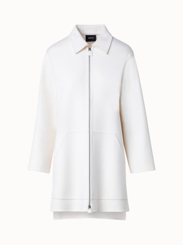 Short Coat in 100% Cashmere Double-Face - white - ecru