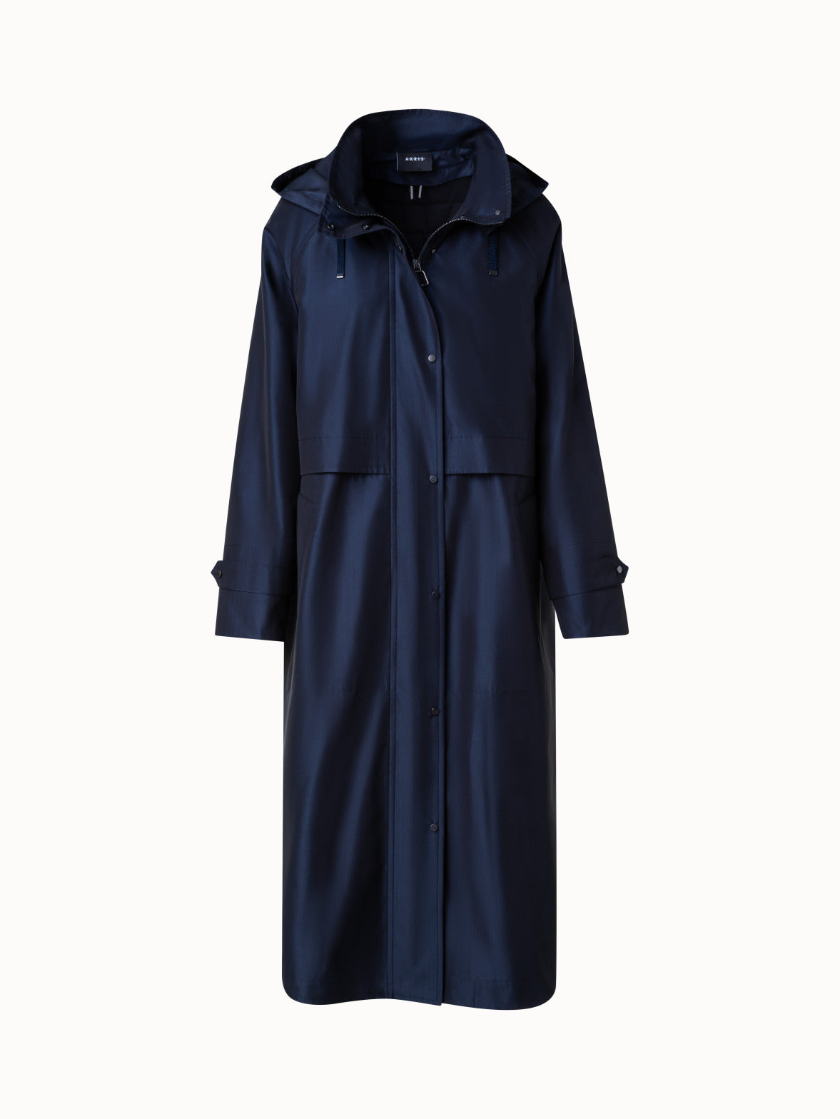 Water Repellent Long Silk Taffeta Coat - blue - navy