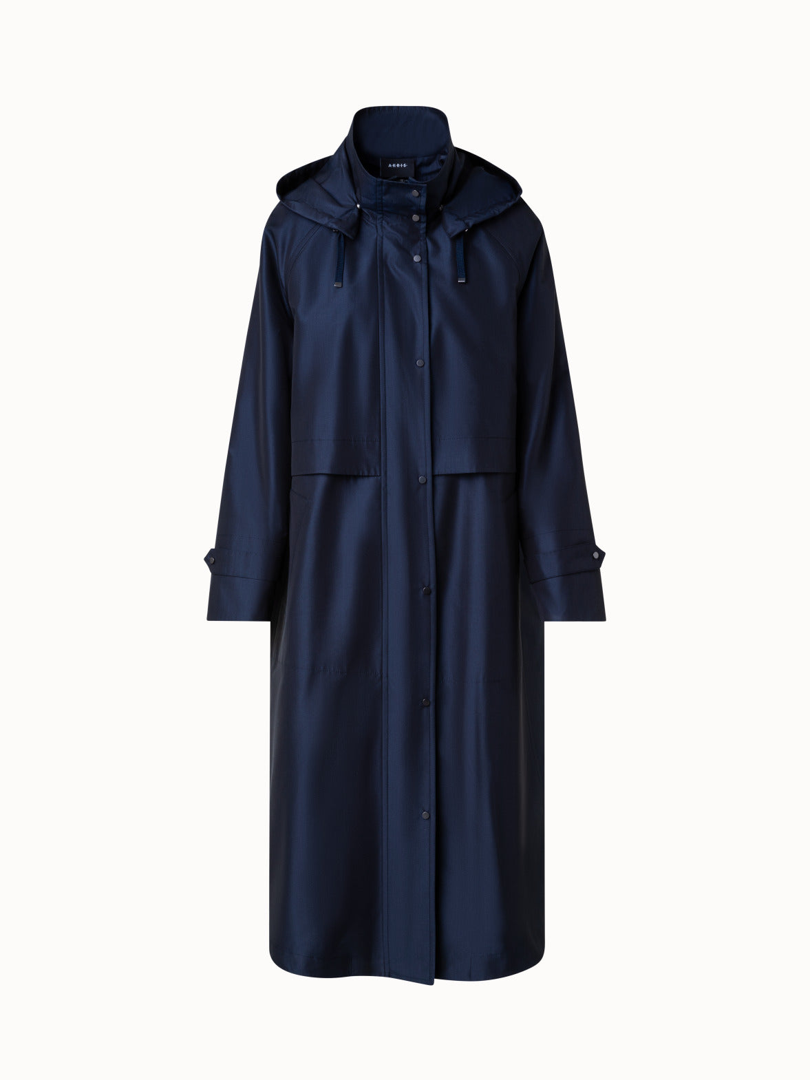 Water Repellent Long Silk Taffeta Coat - blue - navy