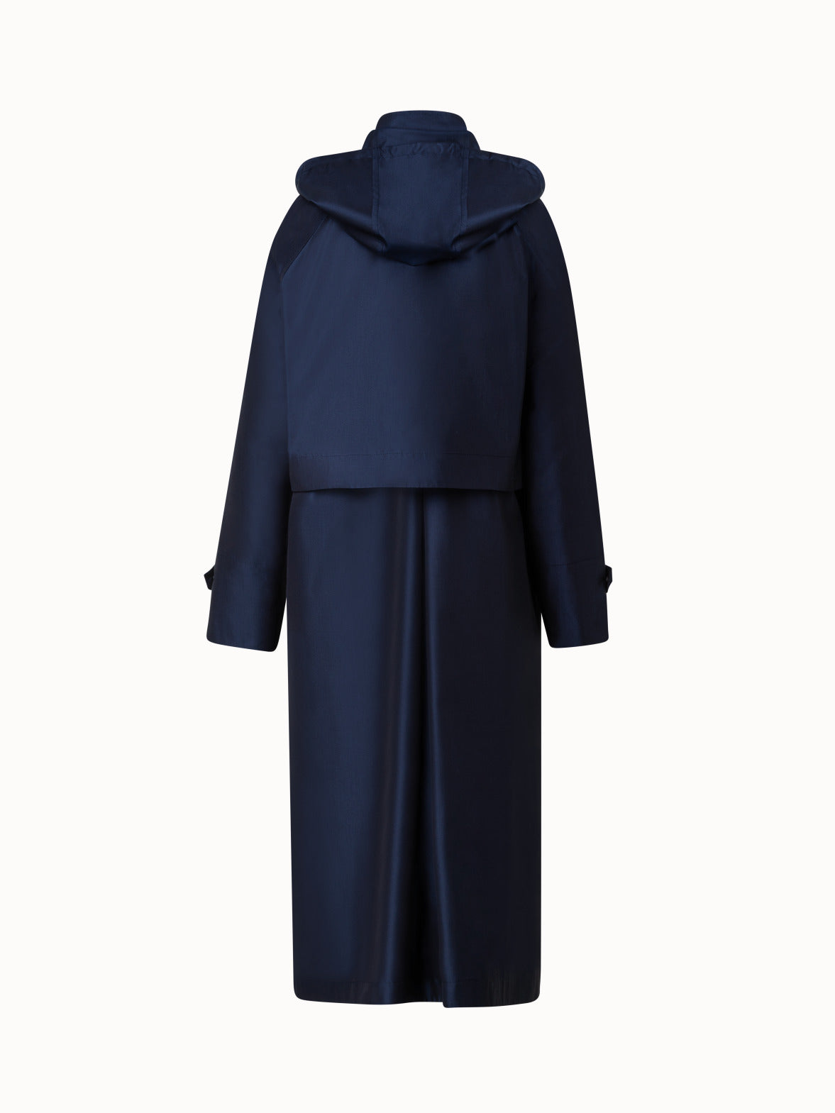 Water Repellent Long Silk Taffeta Coat - blue - navy
