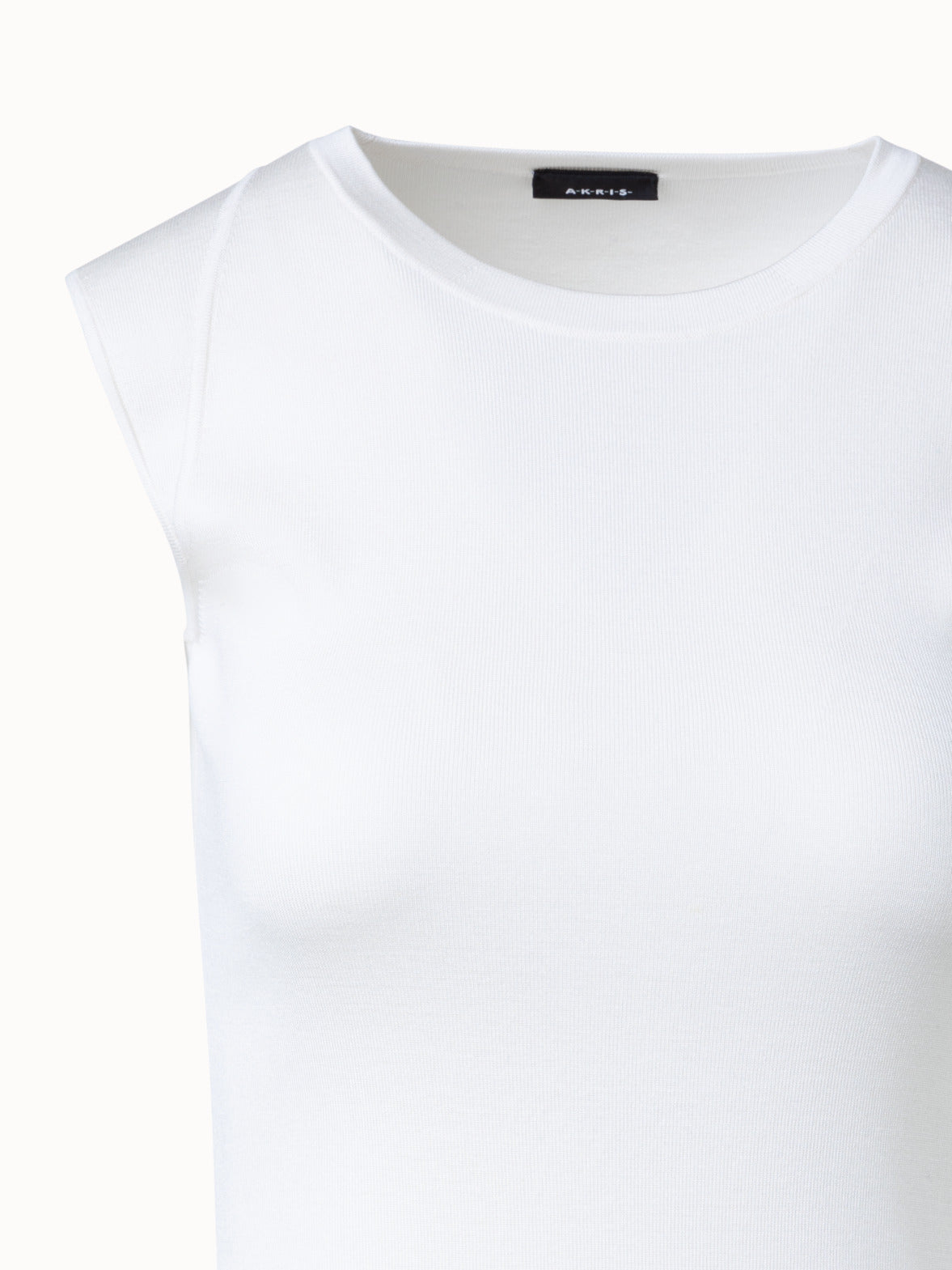 Sleeveless Silk Stretch Knit Top with Crew Neck - white - ecru