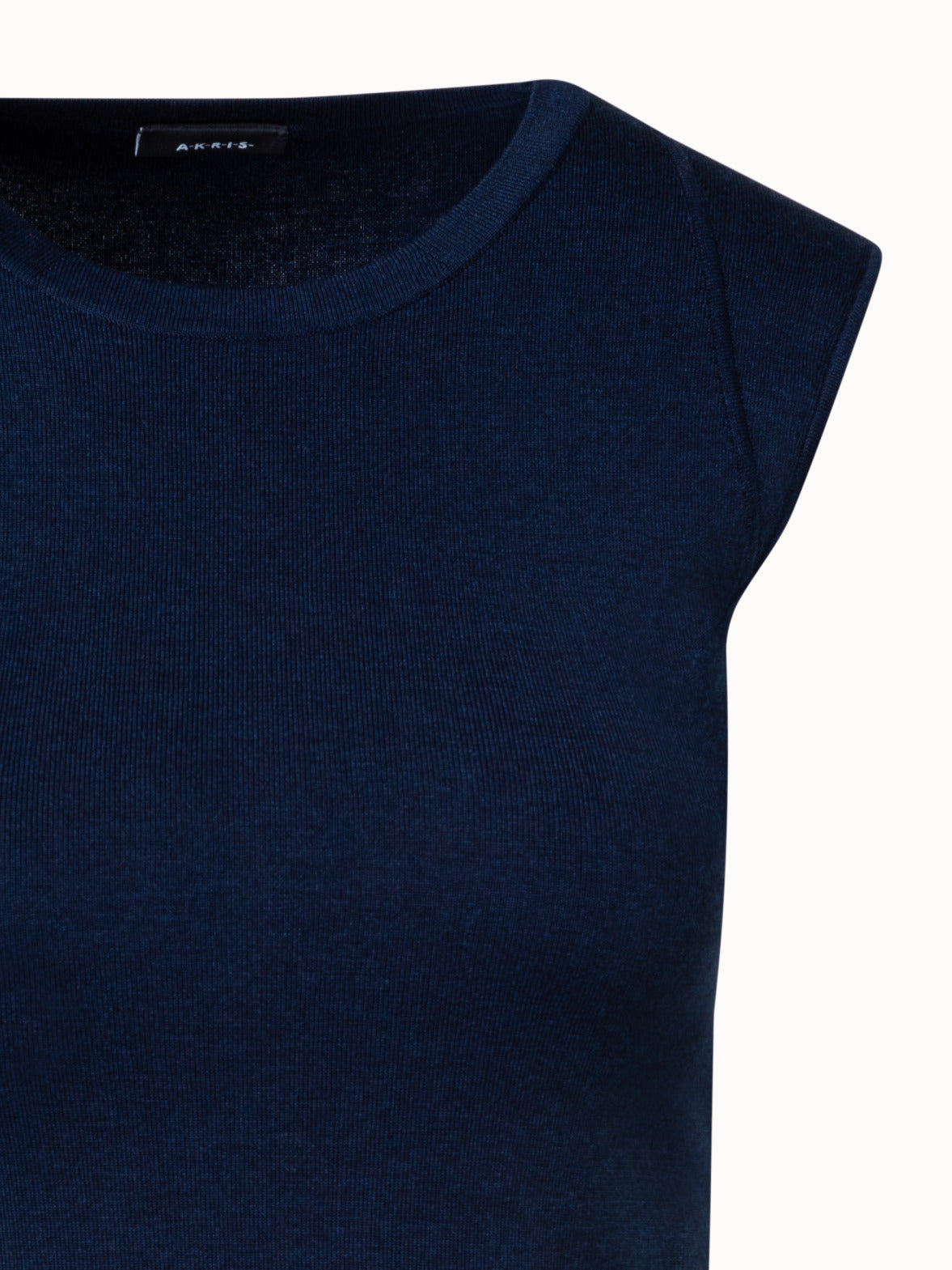Sleeveless Silk Stretch Knit Top with Crew Neck - blue