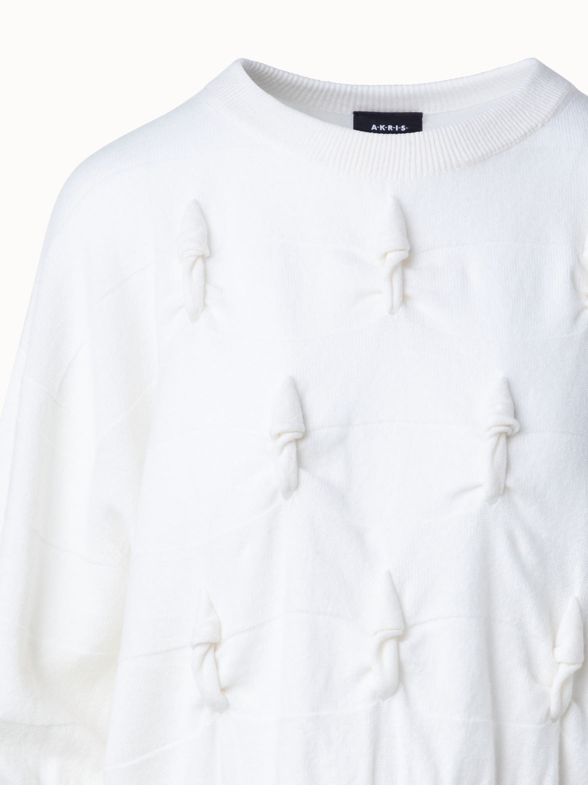 Short Sleeve 100% Cashmere Sweater with Knot Details - white - ecru