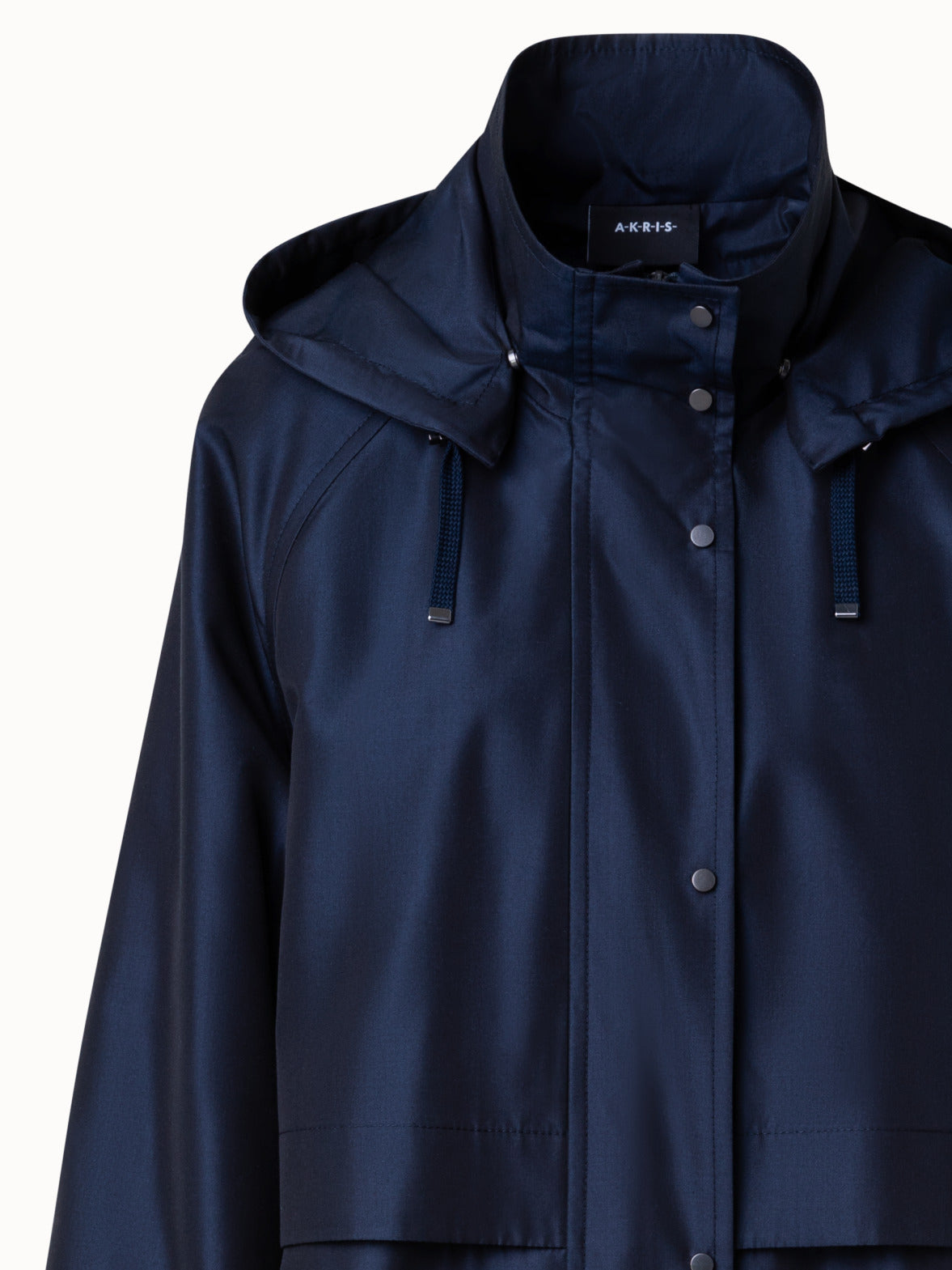 Water Repellent Long Silk Taffeta Coat - blue - navy