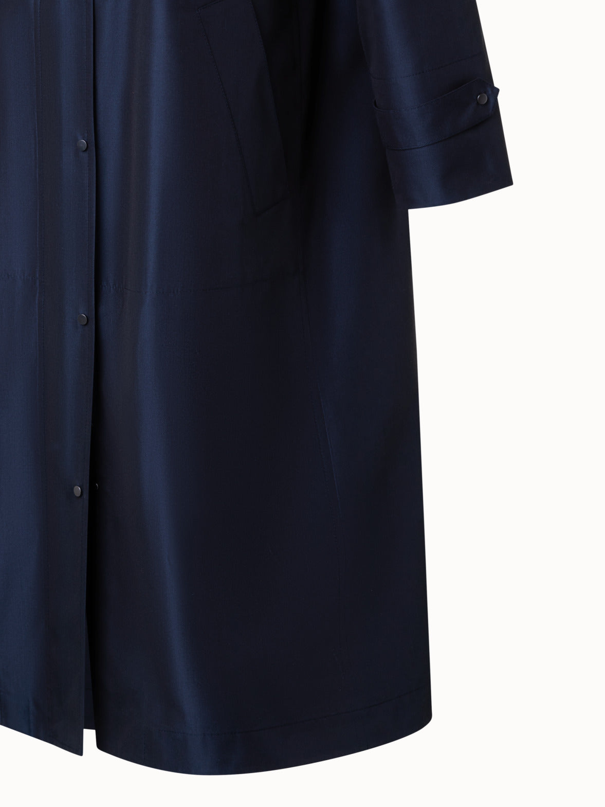 Water Repellent Long Silk Taffeta Coat - blue - navy