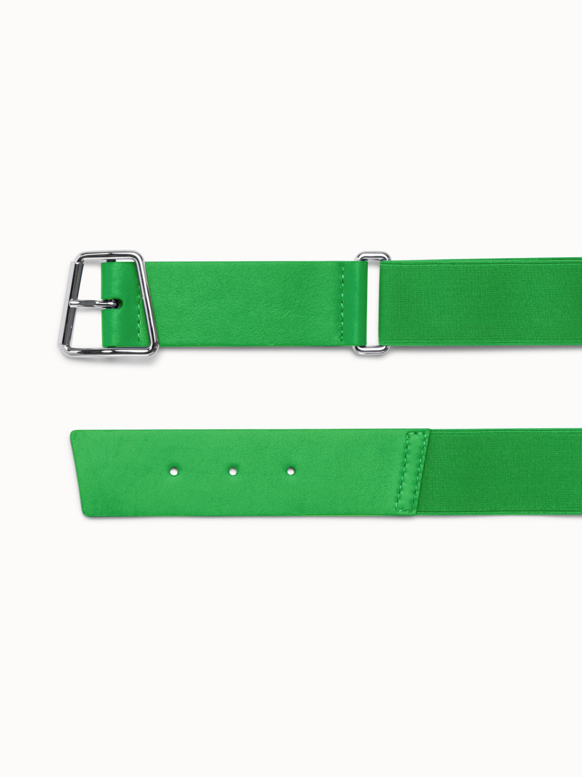 Elastic Belt with Leather Closure and Trapezoid Buckle - green
