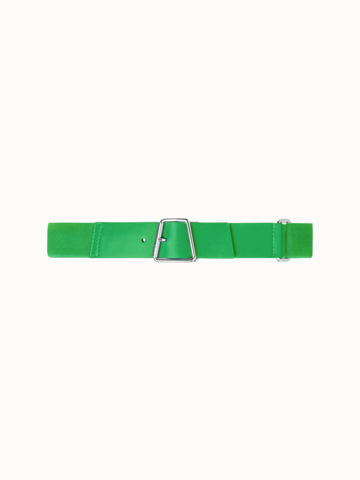 Elastic Belt with Leather Closure and Trapezoid Buckle - green
