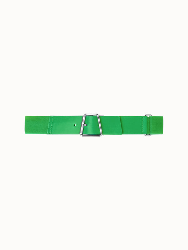 Elastic Belt with Leather Closure and Trapezoid Buckle - green