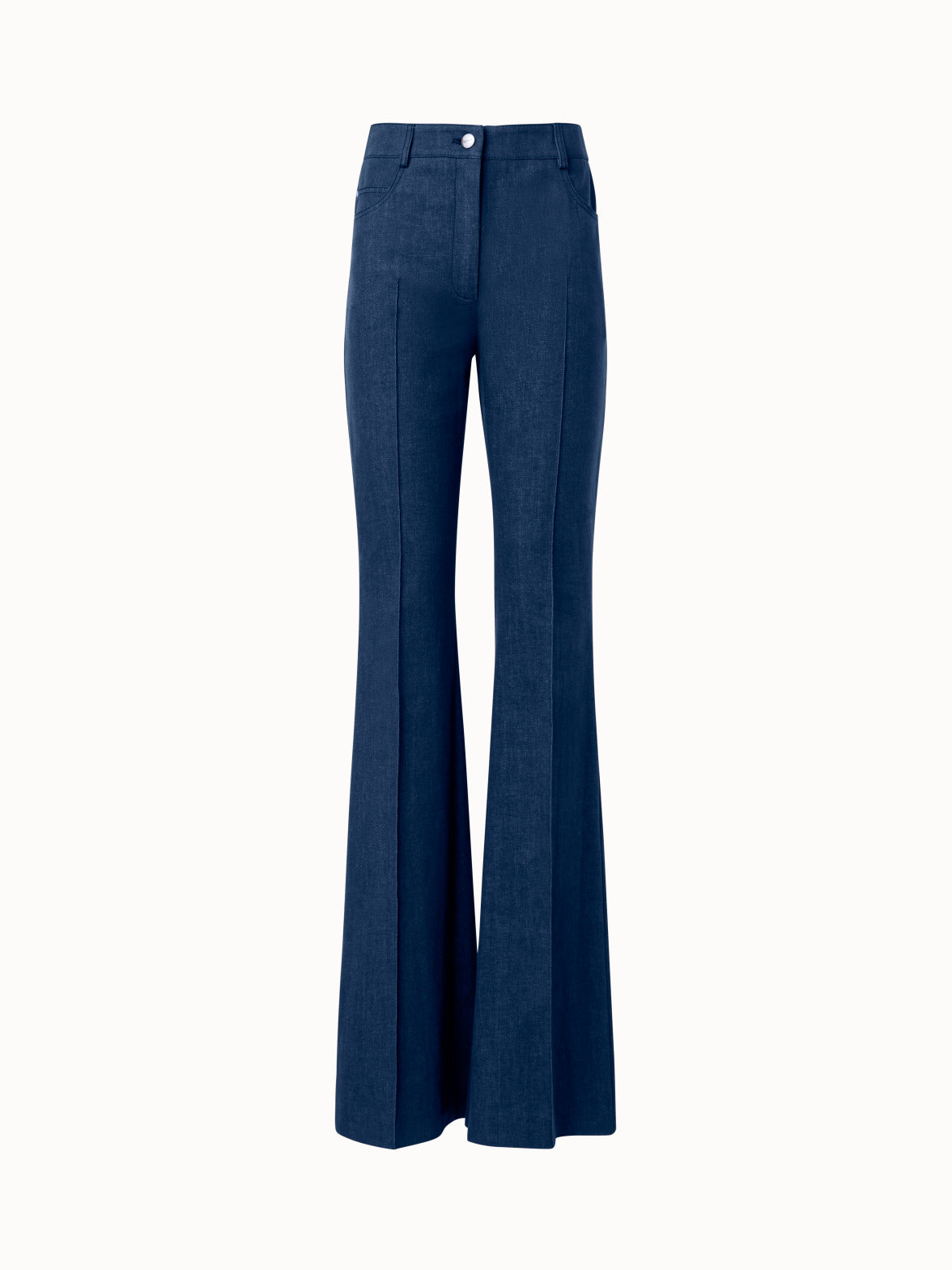 Cotton Stretch Denim Bootcut Pants - blue