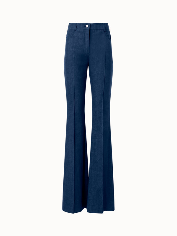 Cotton Stretch Denim Bootcut Pants - blue