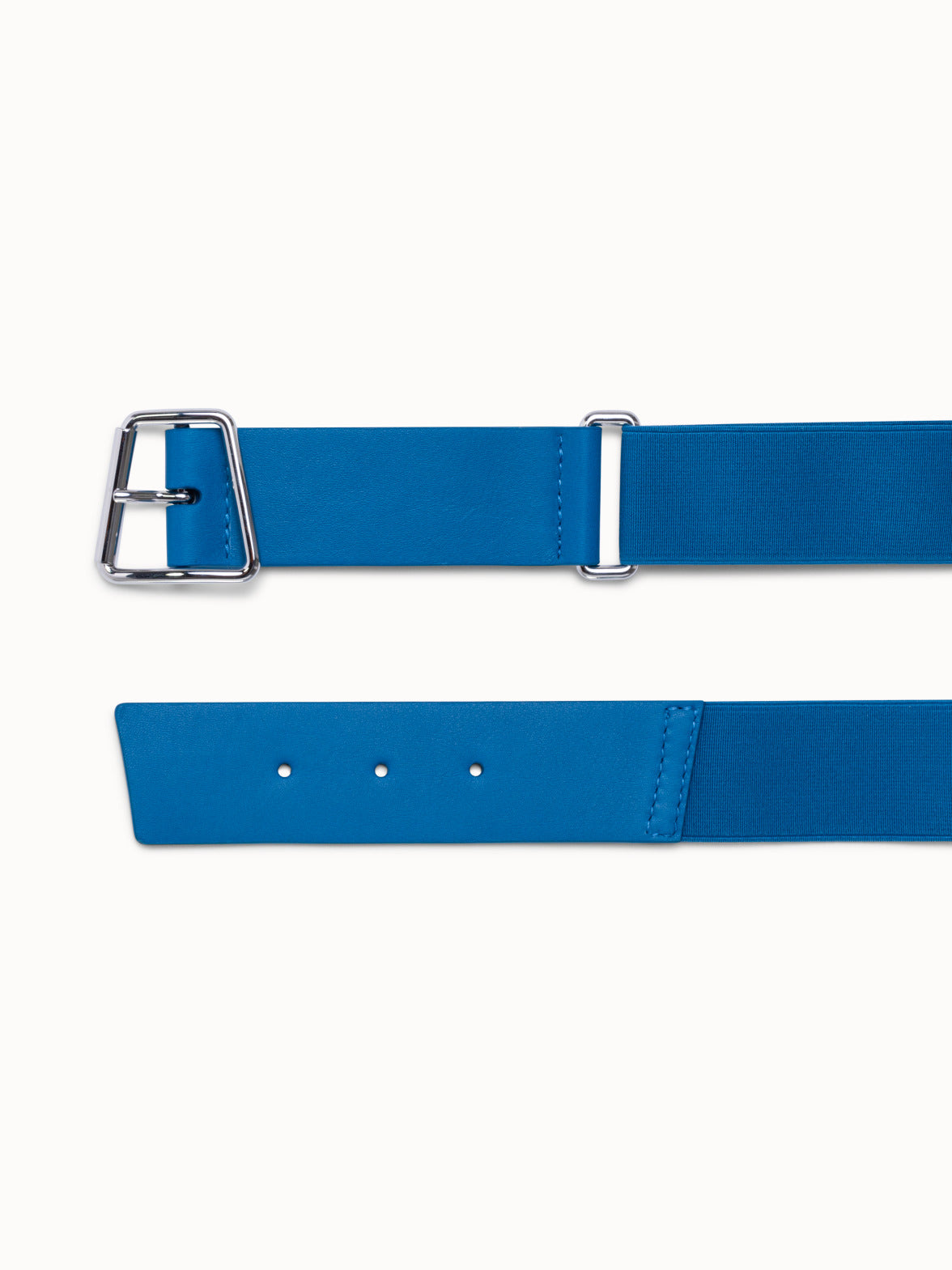 Elastic Belt with Leather Closure and Trapezoid Buckle - blue