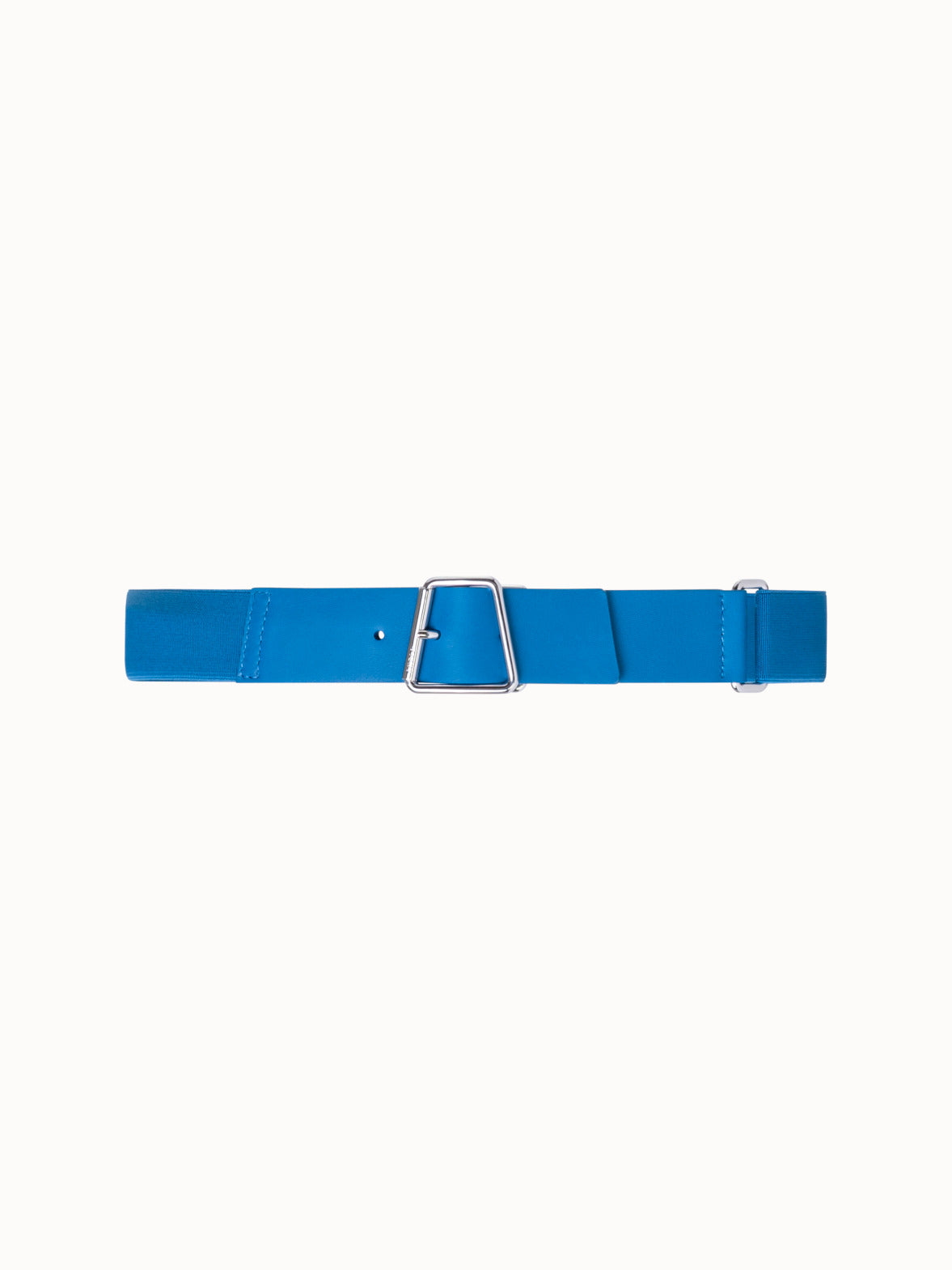 Elastic Belt with Leather Closure and Trapezoid Buckle - blue