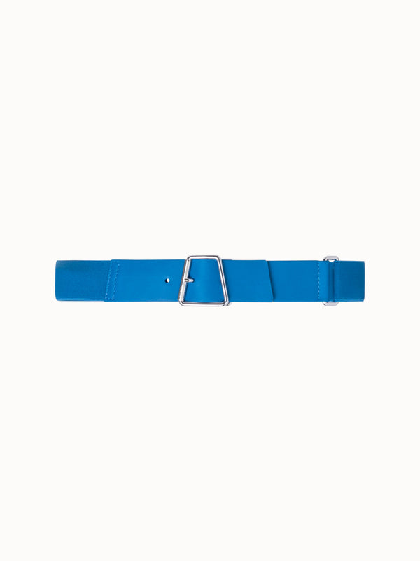 Elastic Belt with Leather Closure and Trapezoid Buckle - blue