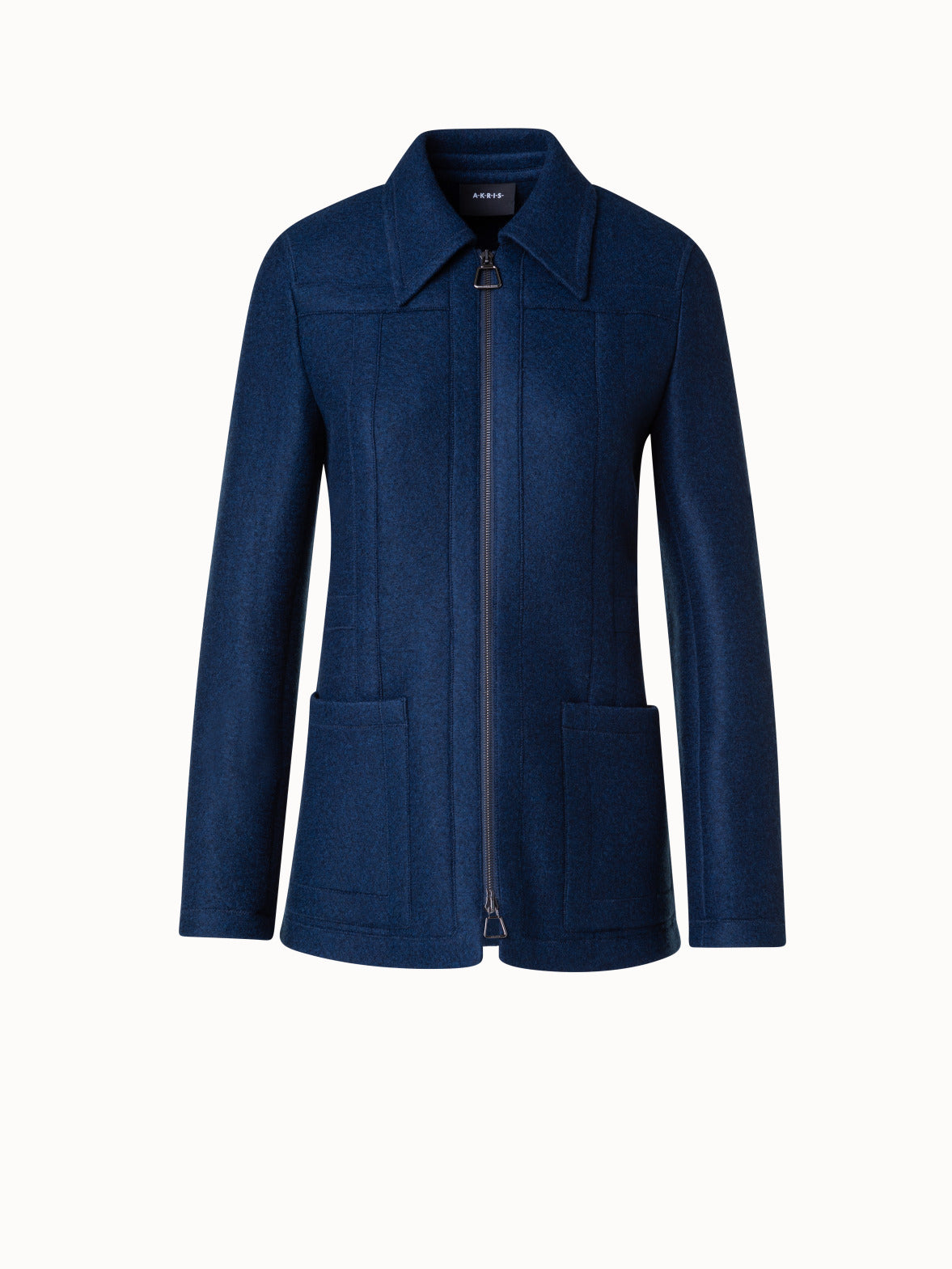 Tailored Jacket in 100% Cashmere with Stand Up Collar - blue - navy