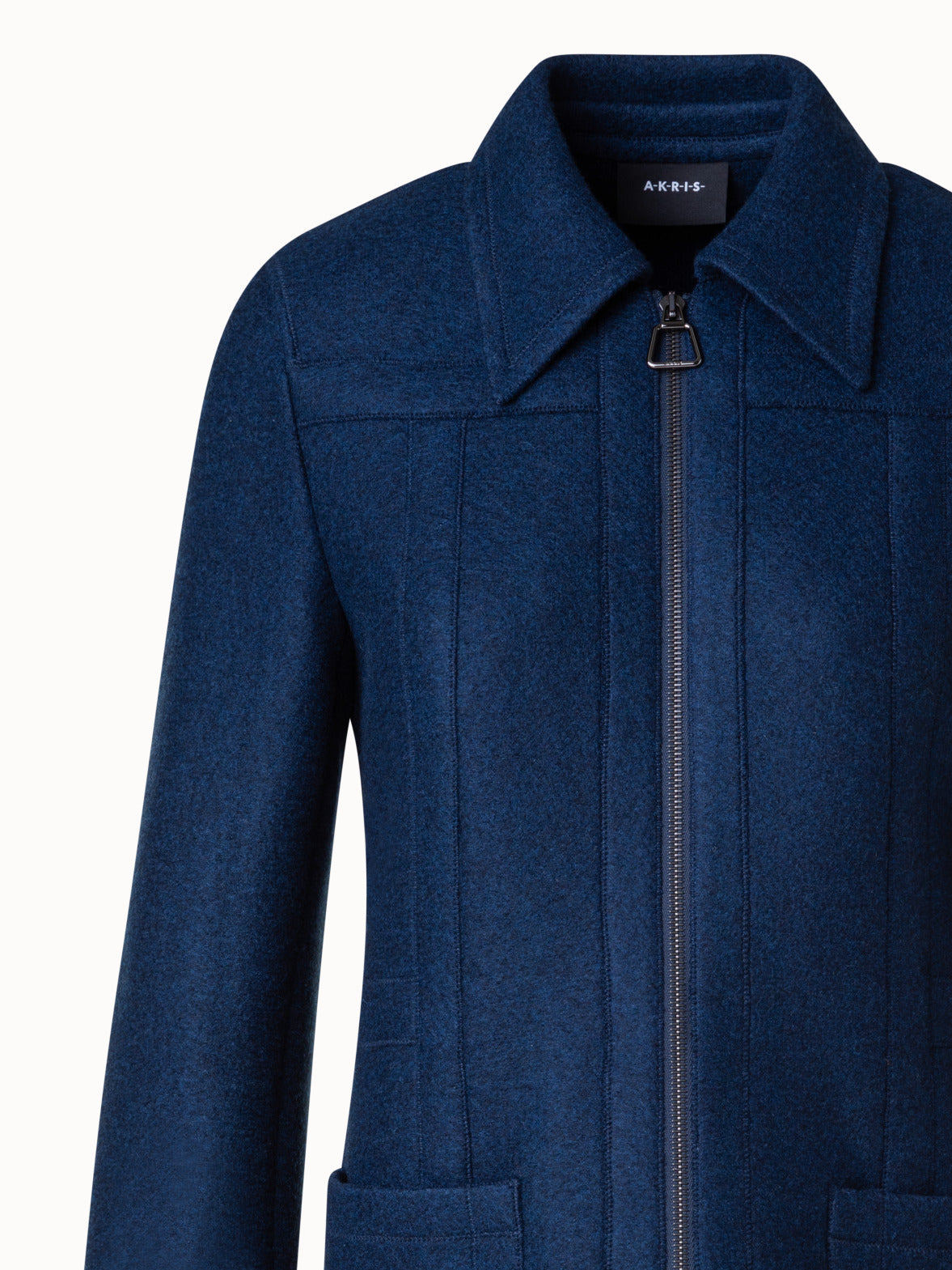 Tailored Jacket in 100% Cashmere with Stand Up Collar - blue - navy