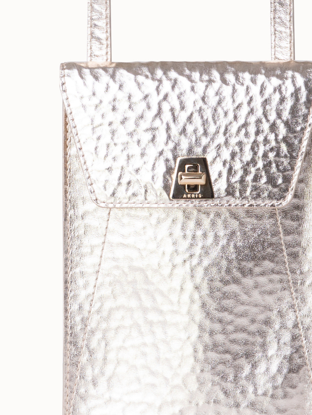 Anouk Phone Pouch in Hammered Leather - silver