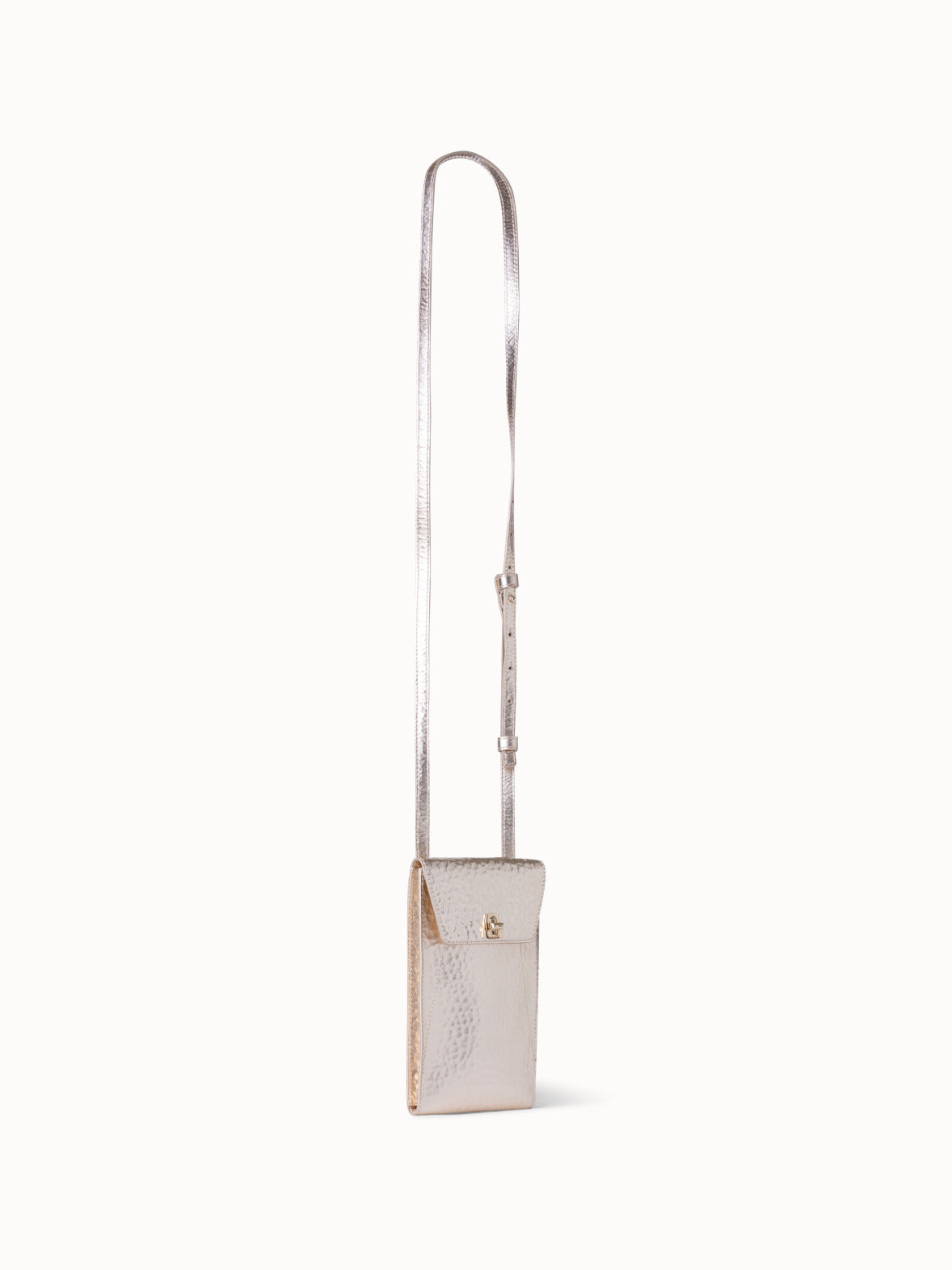 Anouk Phone Pouch in Hammered Leather - silver