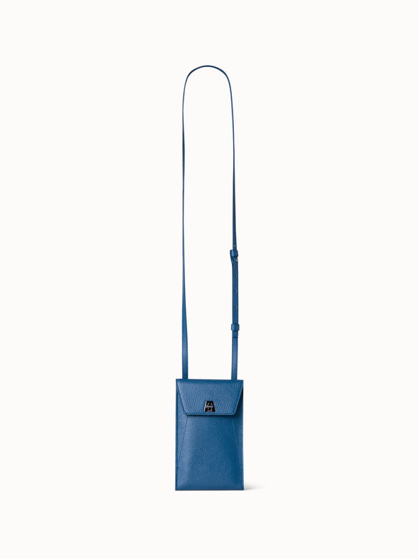 Anouk Phone Pouch in Cervocalf Leather - blue