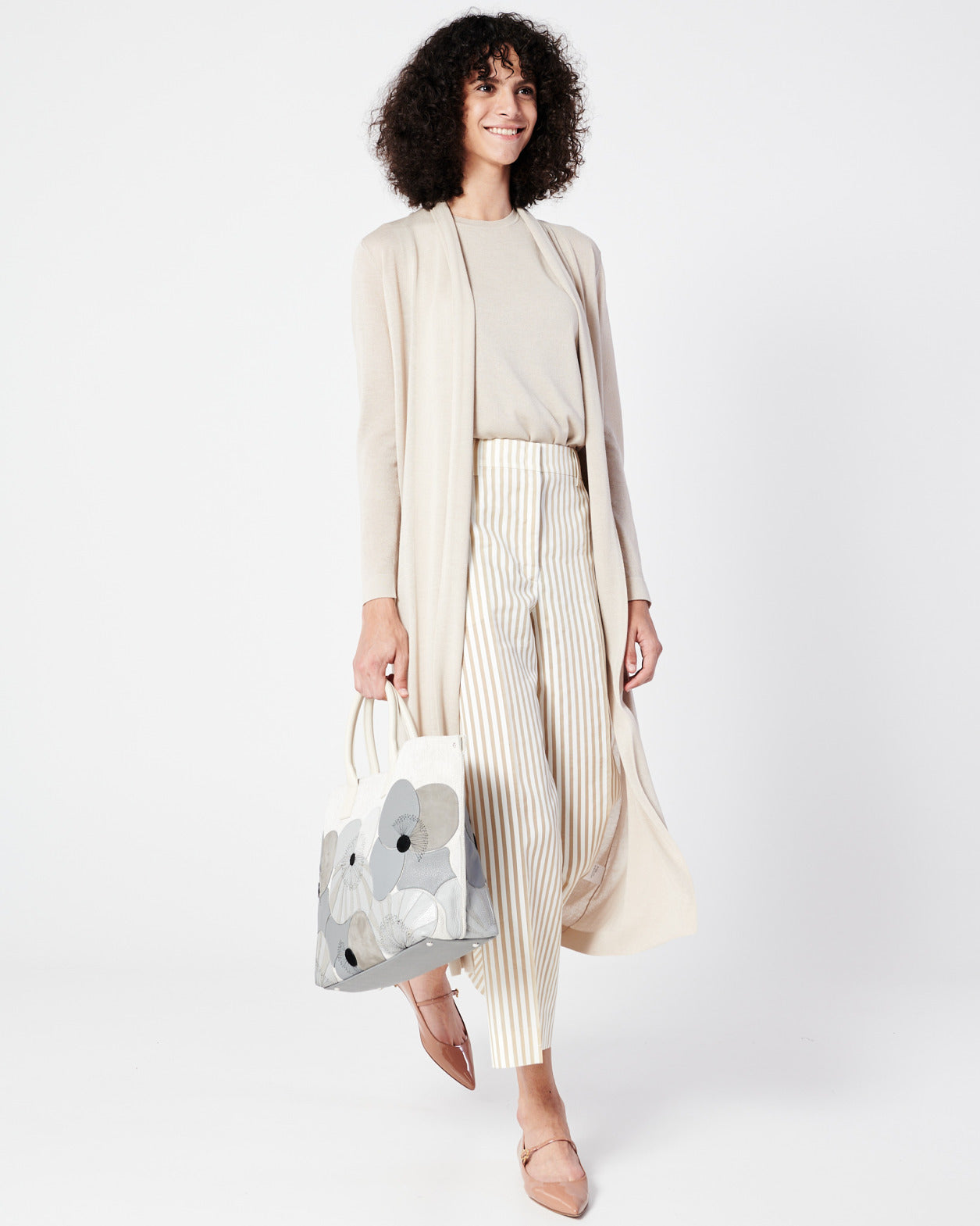 Halbtransparenter langer Cardigan aus Seiden-Baumwollmischung - Beige - Grau