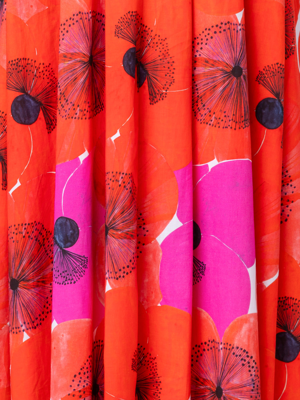 Cotton Voile A-line Skirt with Poppy Print - red - multicolor