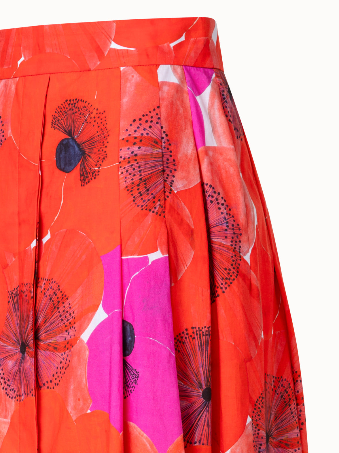 Cotton Voile A-line Skirt with Poppy Print - red - multicolor