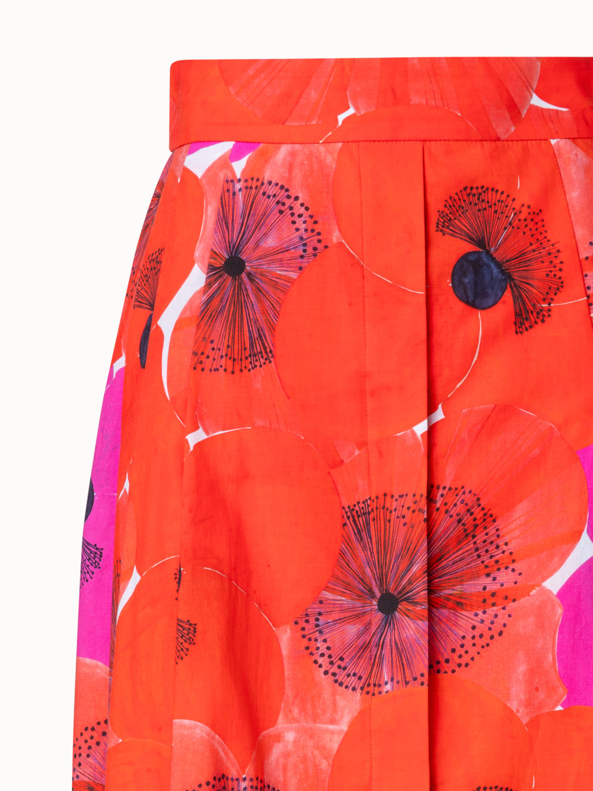 Cotton Voile A-line Skirt with Poppy Print - red - multicolor