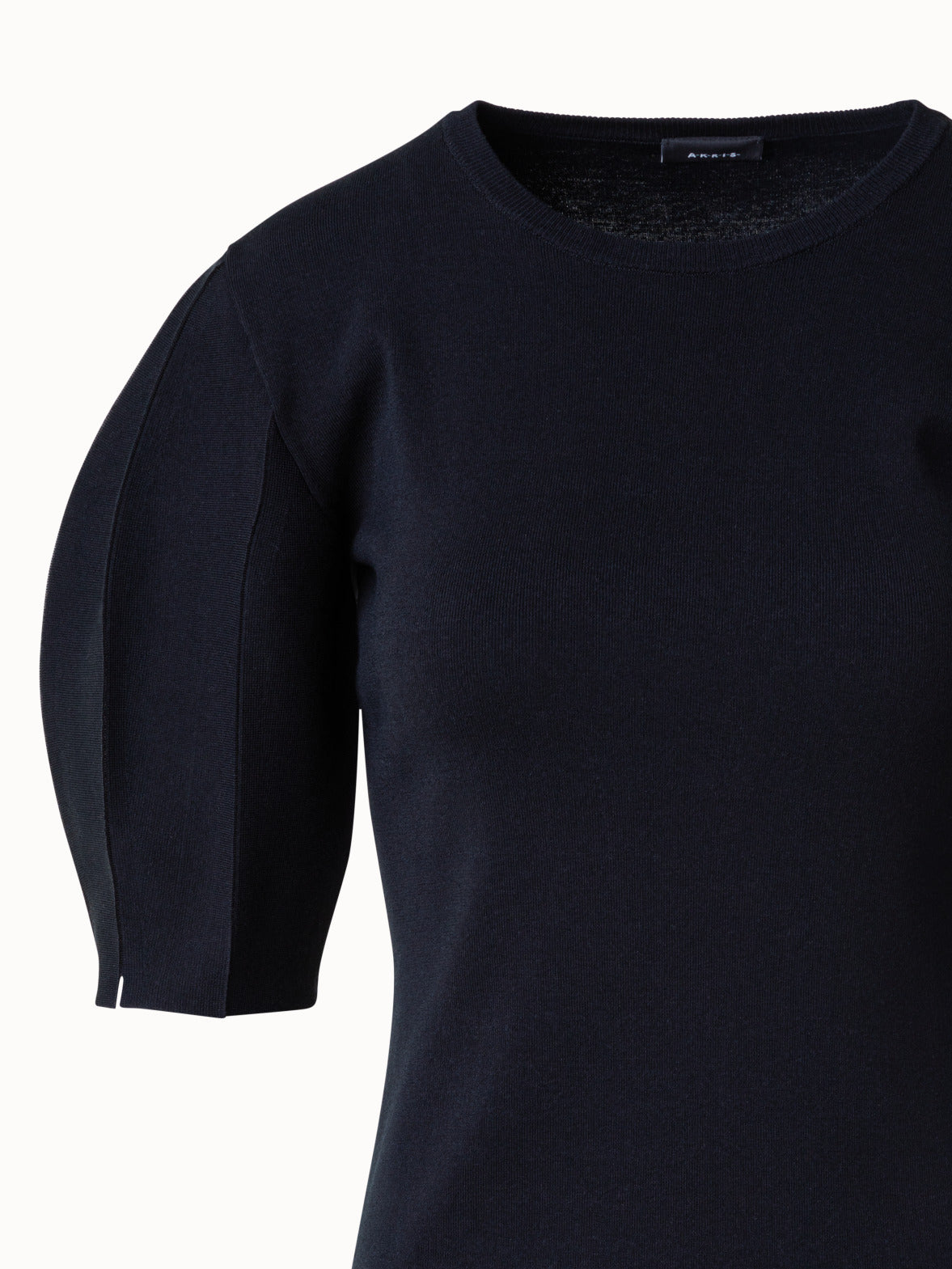 Silk Cotton Stretch Pullover with Short Volume Sleeves - black