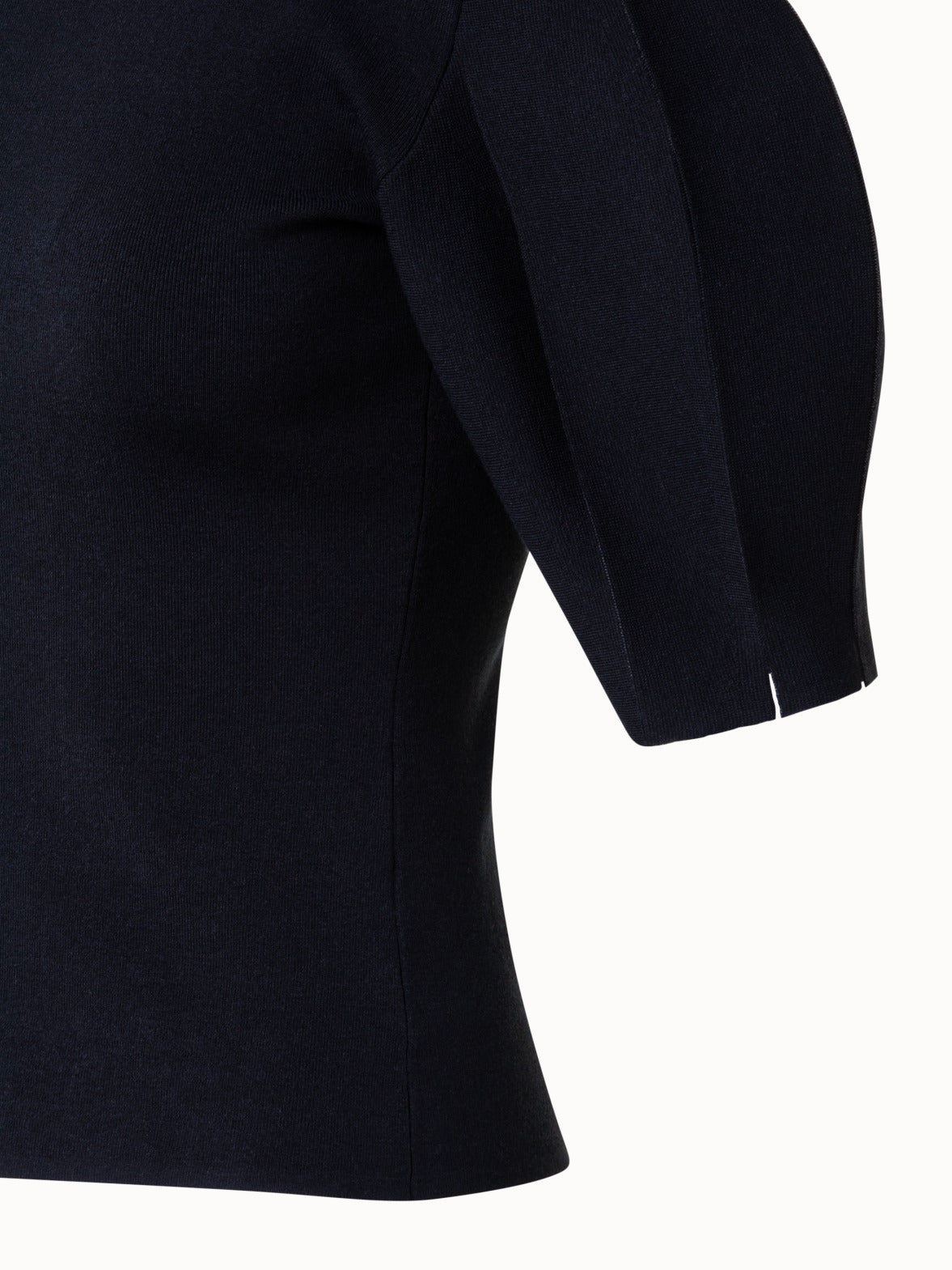 Silk Cotton Stretch Pullover with Short Volume Sleeves - black