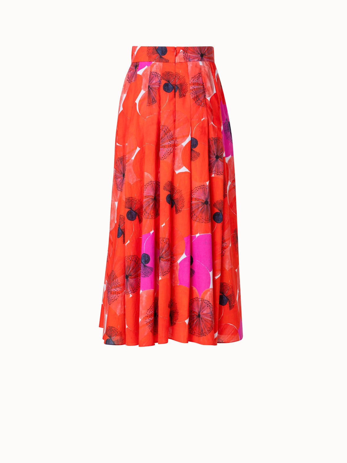 Cotton Voile A-line Skirt with Poppy Print - red - multicolor