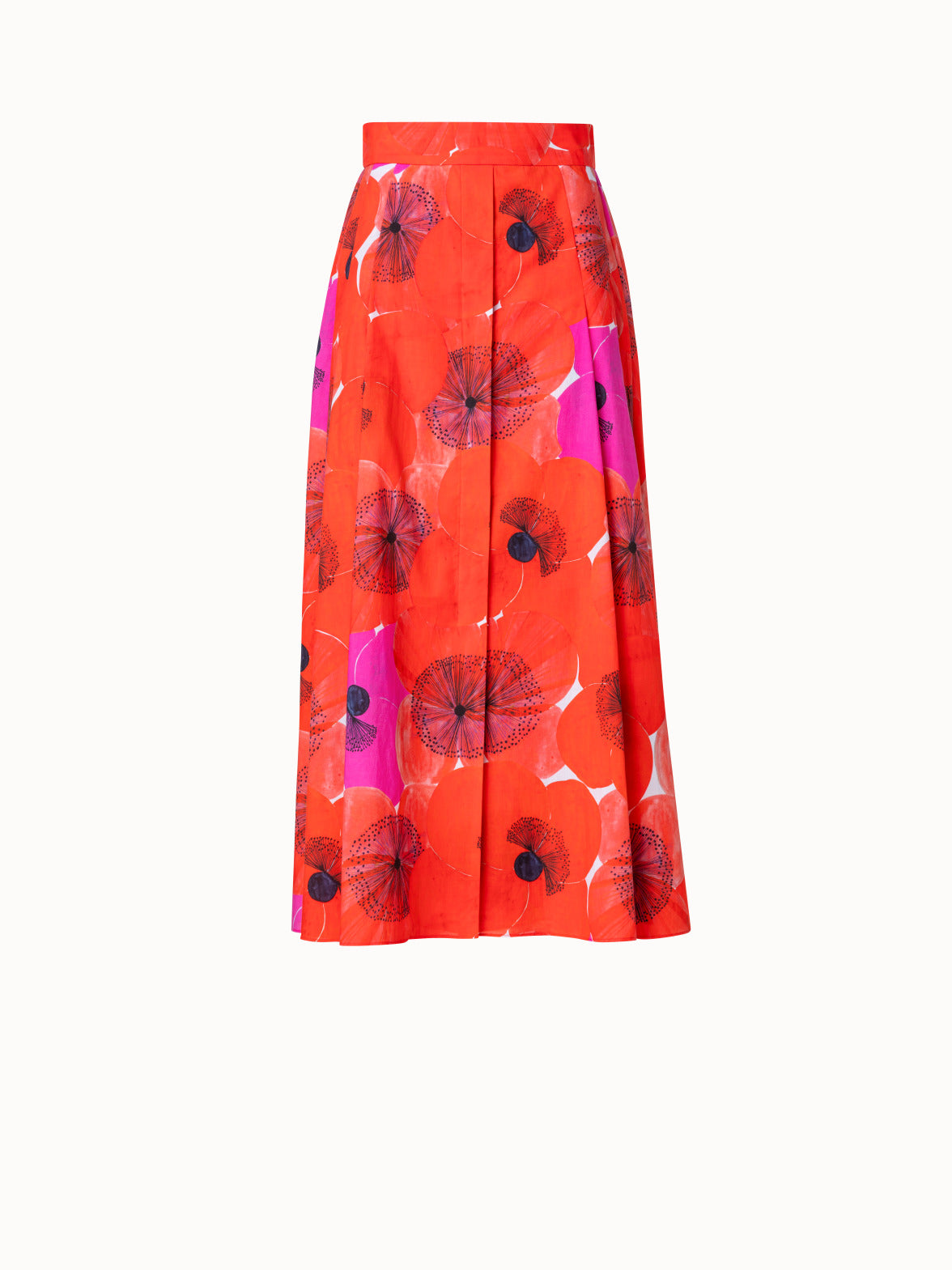 Cotton Voile A-line Skirt with Poppy Print - red - multicolor