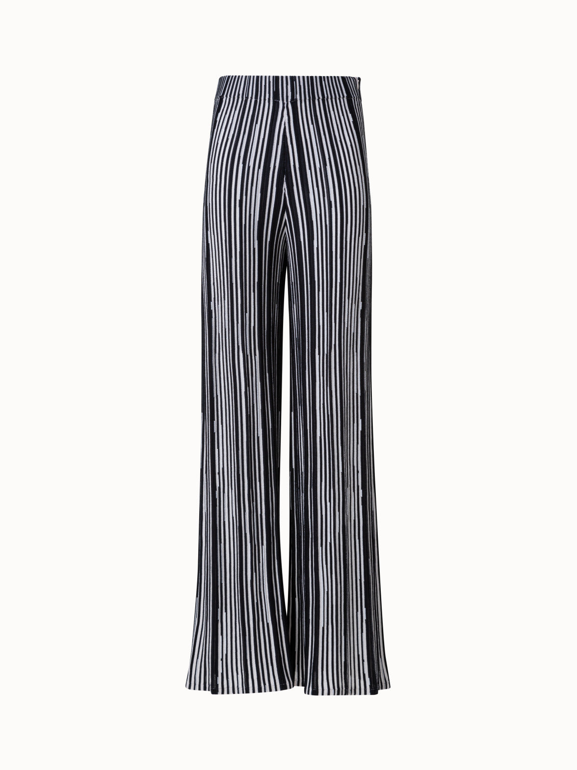 Wide Knit Pants with Asagao Stripes Jacquard in Silk Wool Blend - multicolor - black