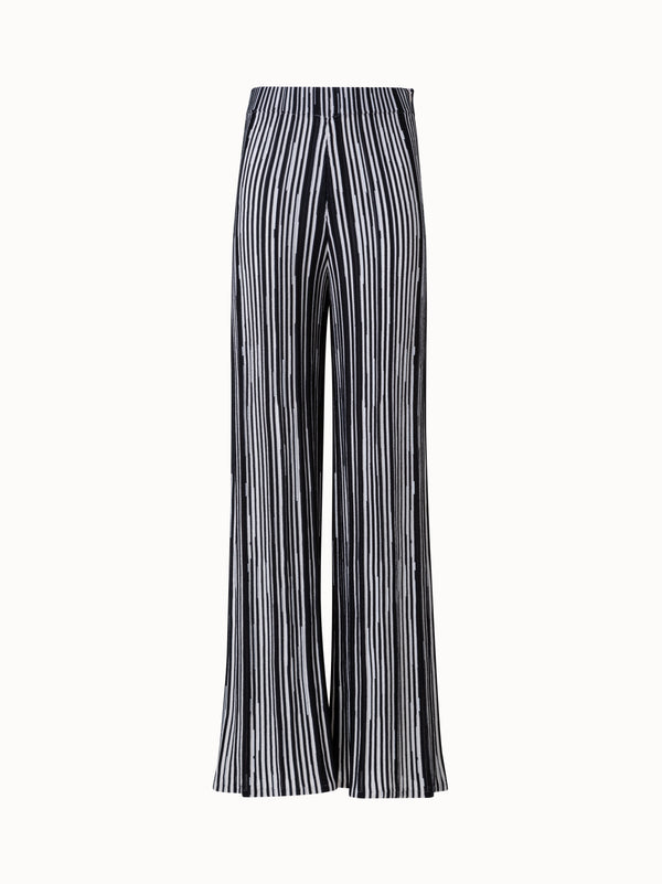 Wide Knit Pants with Asagao Stripes Jacquard in Silk Wool Blend - multicolor - black