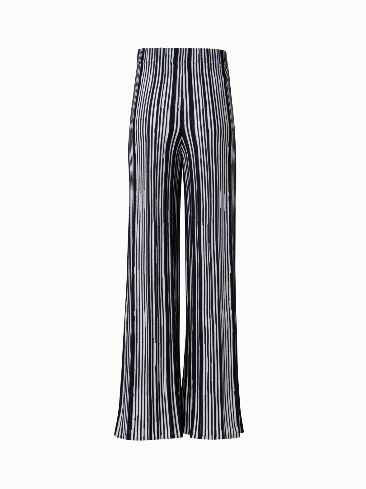 Wide Knit Pants with Asagao Stripes Jacquard in Silk Wool Blend - multicolor - black