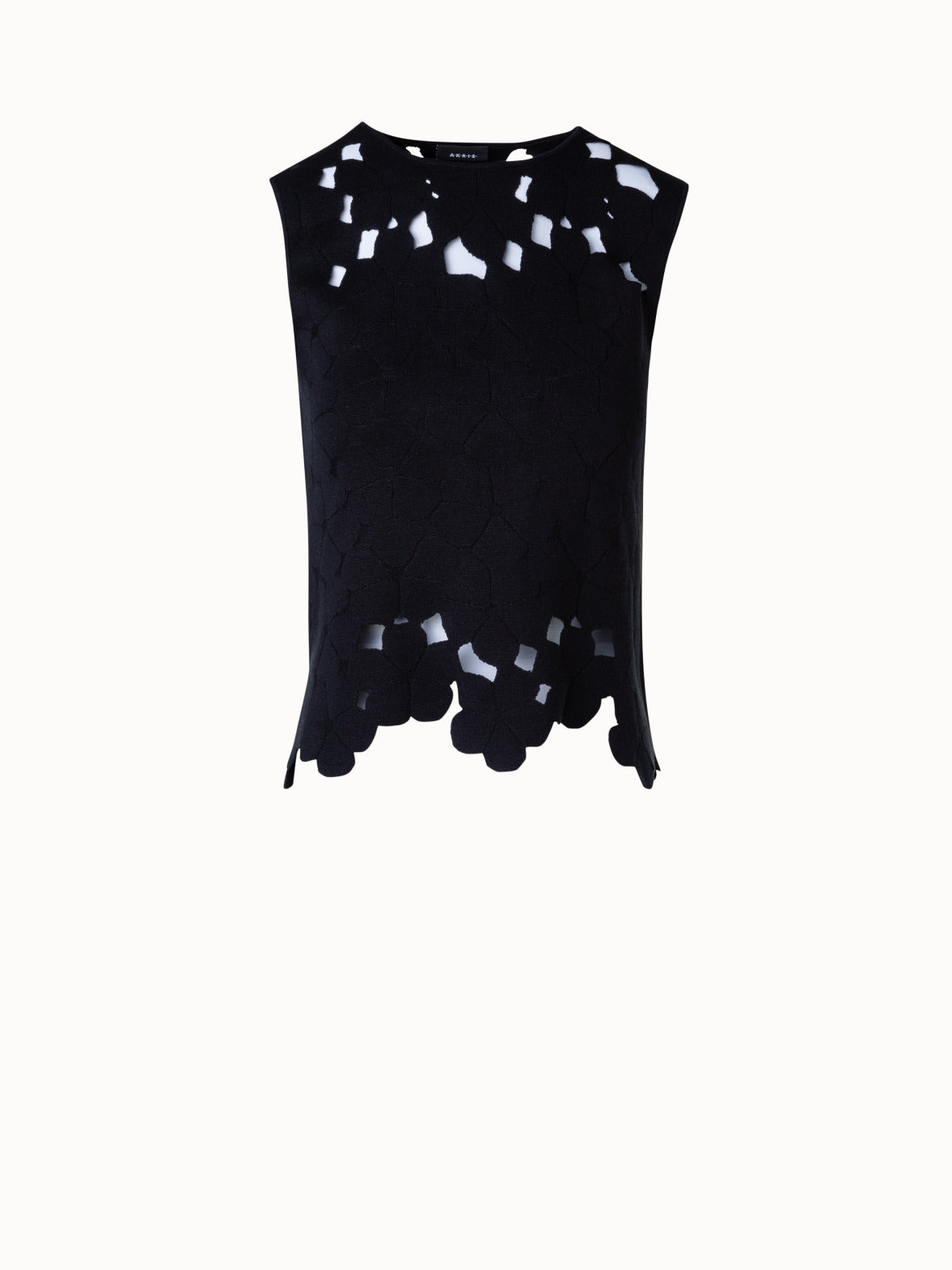 Silk Stretch Knit Top with Anemones Jacquard - black