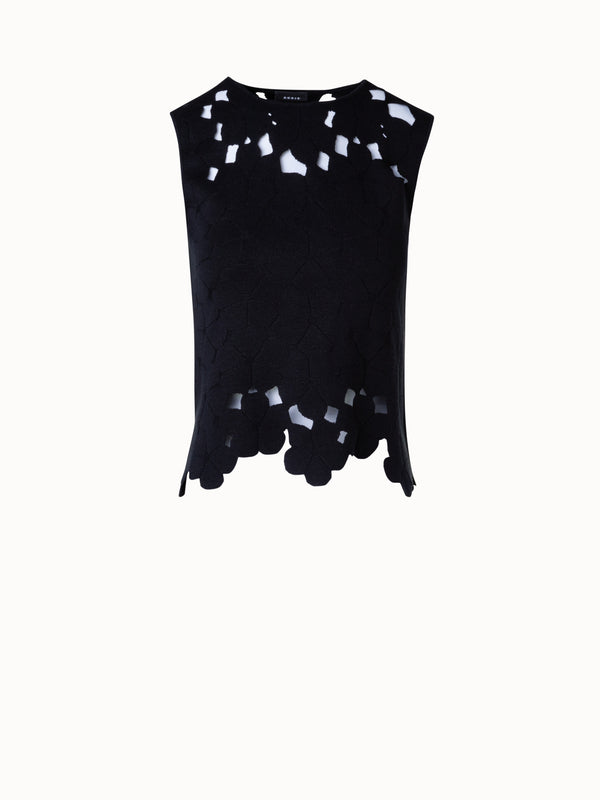 Silk Stretch Knit Top with Anemones Jacquard - black