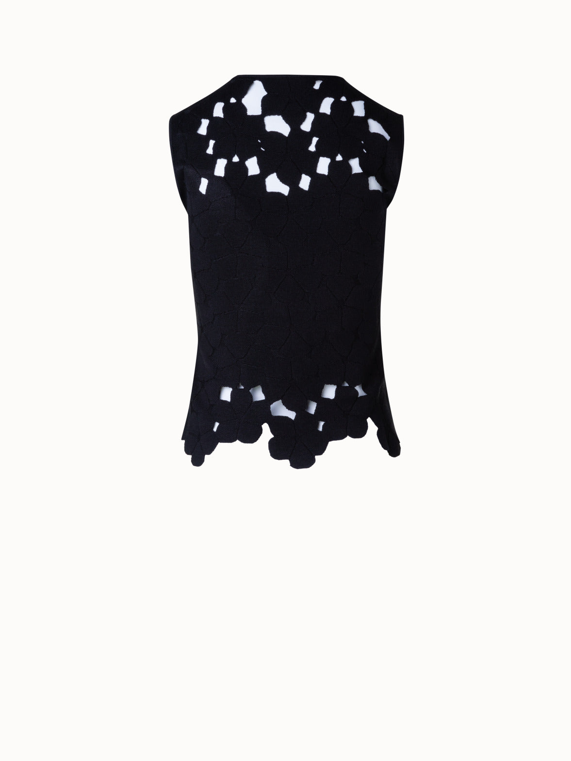 Silk Stretch Knit Top with Anemones Jacquard - black