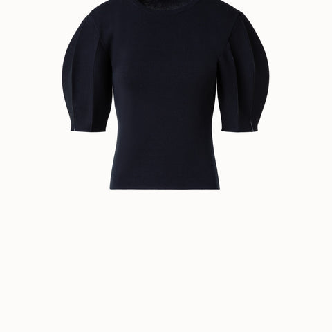 Volume Sleeve Silk Cotton Stretch Pullover