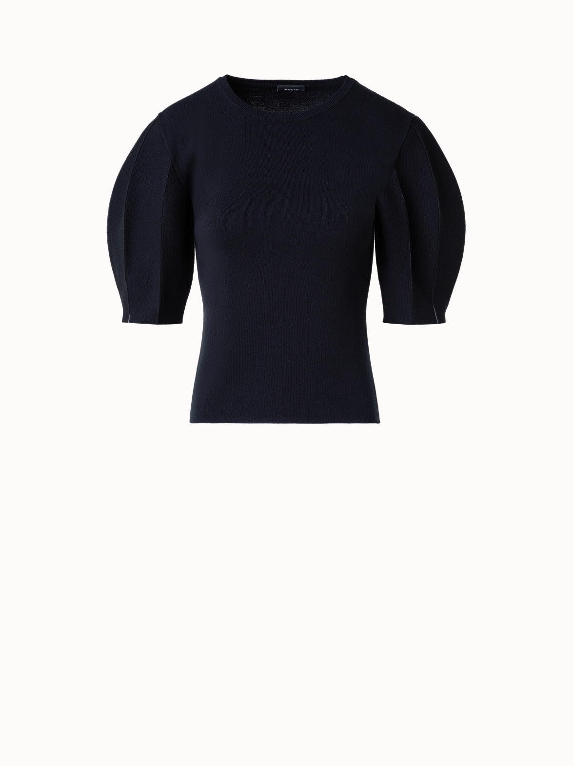Silk Cotton Stretch Pullover with Short Volume Sleeves - black