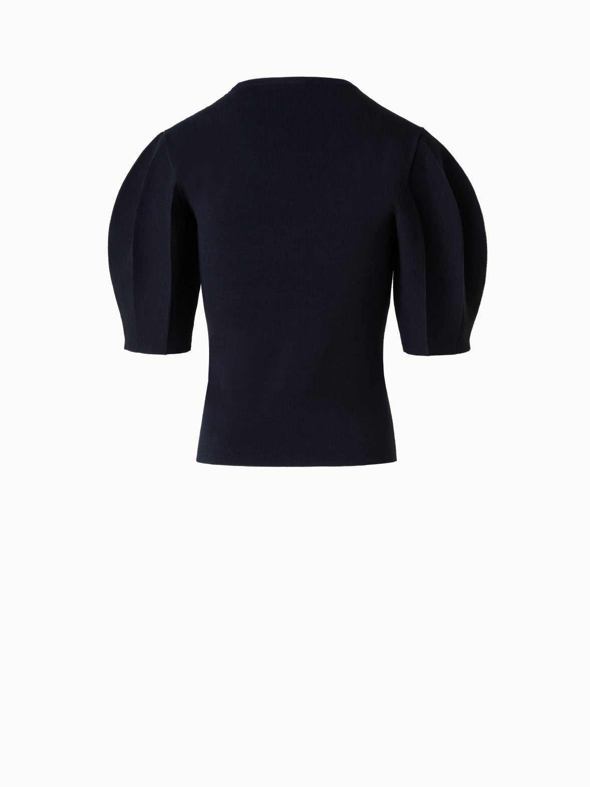 Silk Cotton Stretch Pullover with Short Volume Sleeves - black