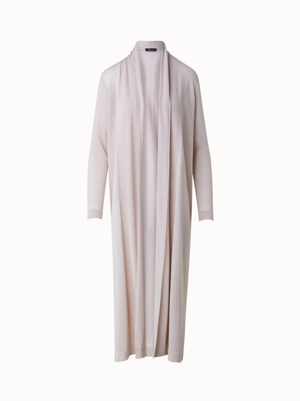 Semi-Sheer Long Cardigan in Silk Cotton Blend - beige - grey