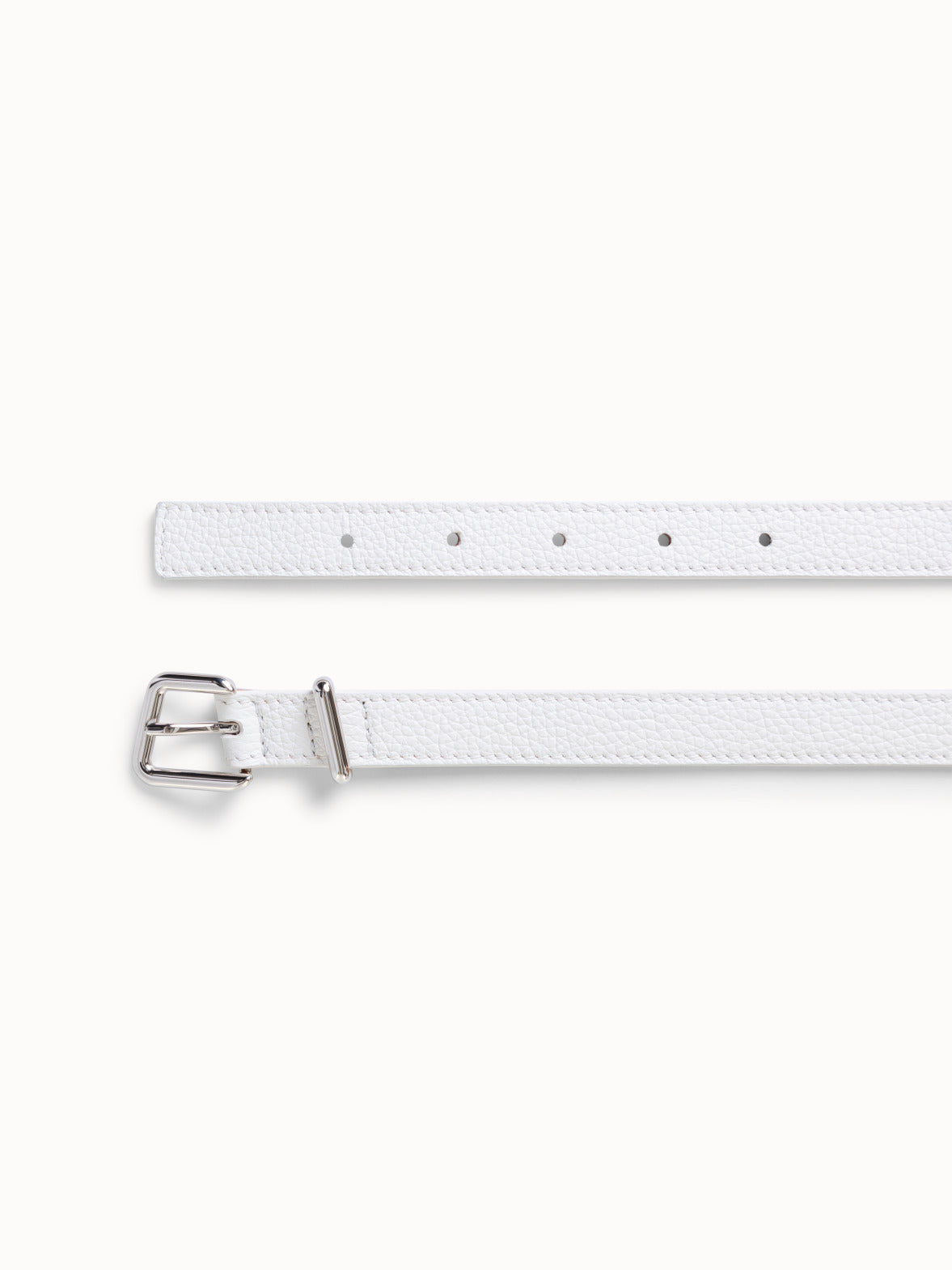 Thin Leather Trapezoid Buckle Belt - ecru
