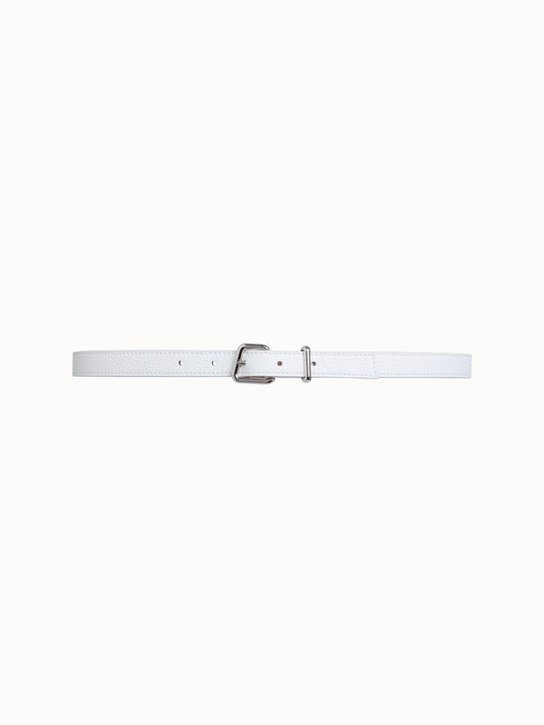 Thin Leather Trapezoid Buckle Belt - ecru