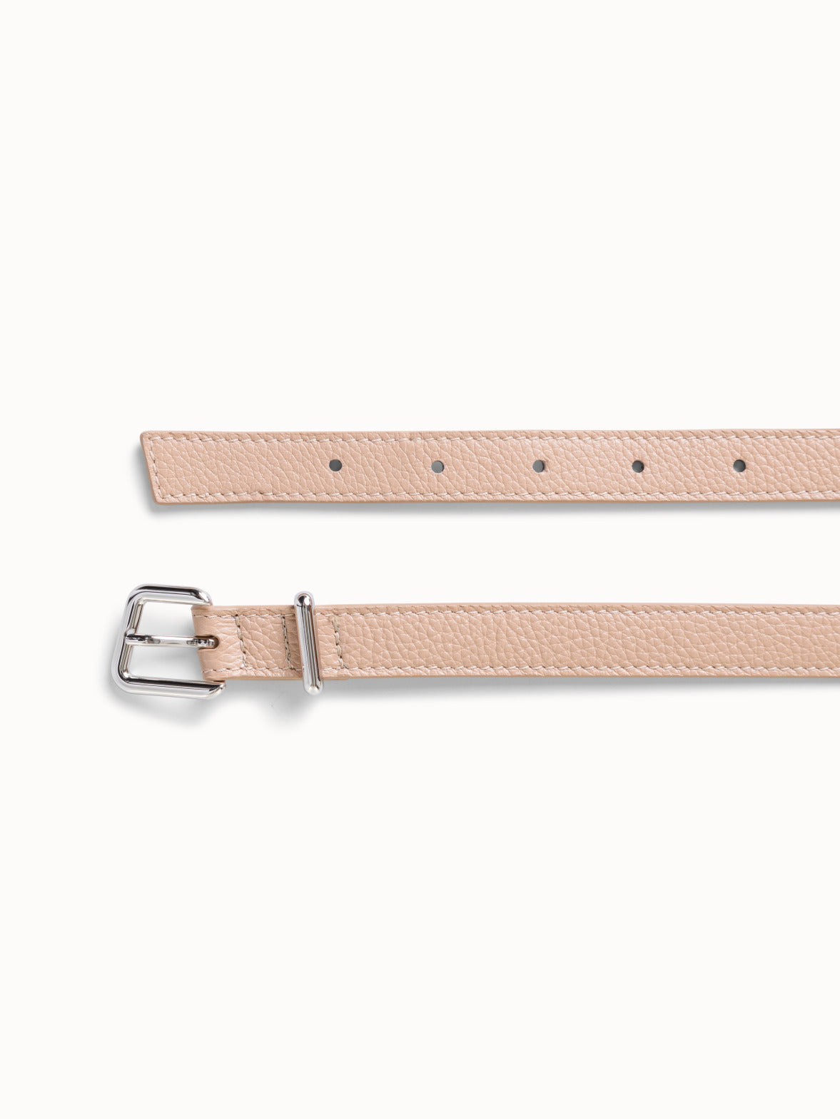 Thin Leather Trapezoid Buckle Belt - beige