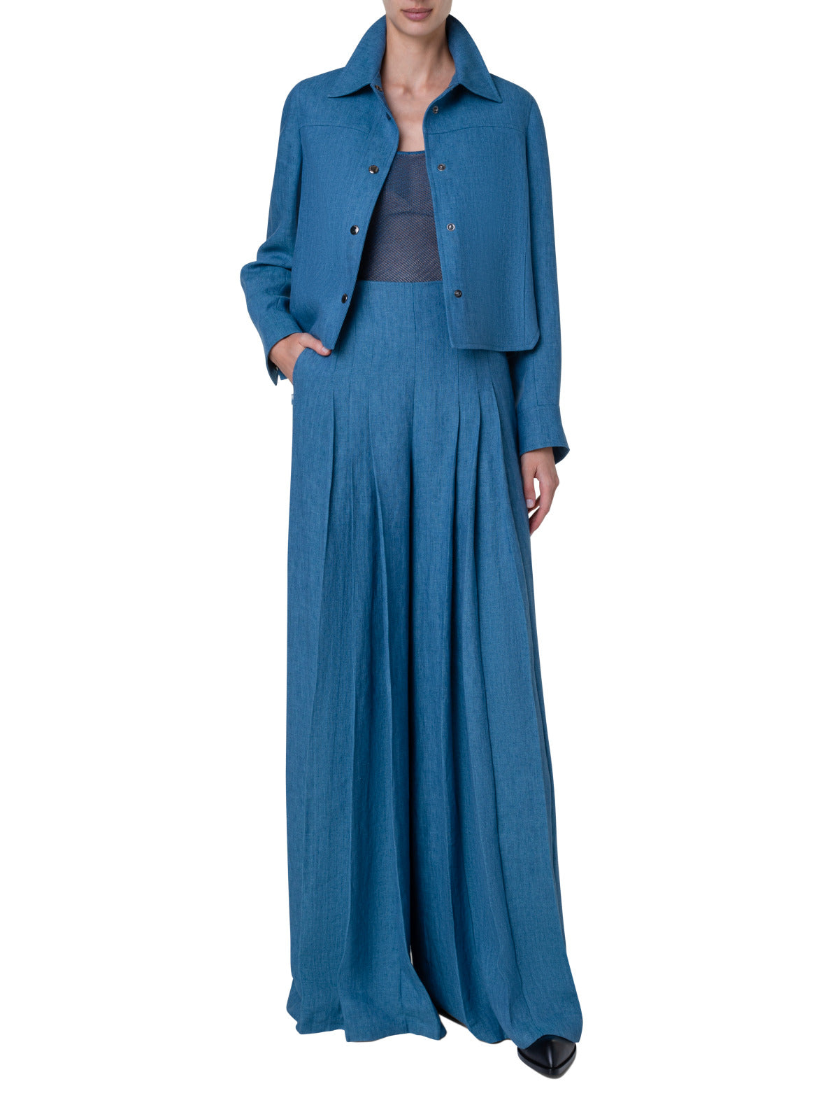 Hemdjacke aus Leinen-Gabardine - Blau