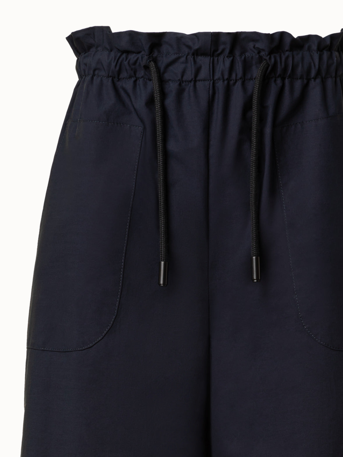 Cropped Cotton Wide Leg Pants with Circle Embroidery - blue - navy